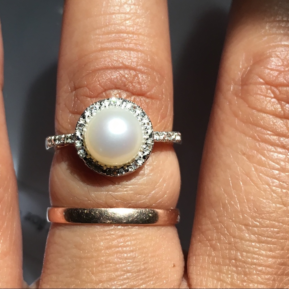 Lorenzo gold over 925 silver pearl ring size 7